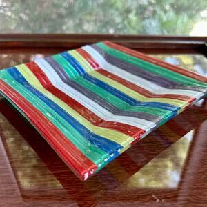 Vintage Colorful Striped Fused Glass Square Dish 7” x 7”